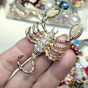 689 Gold Scorpion Brooch with Crystals